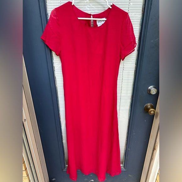 Vintage 100% silk hot pink fuchsia sheer sleeve fit and flare flowy dress size 8 - Picture 1 of 5